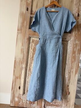 Poetry Light Blue Linen Midi dress